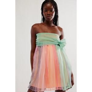 SMALL Free People IN RAINBOWS PLEATED COLORFUL PASTEL MINI DRESS